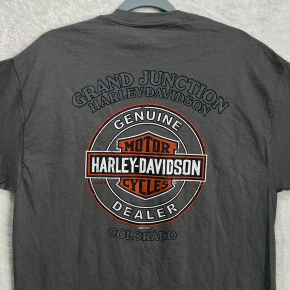 Harley Davidson Mens L Pin Up Girl Motorcycle Graphic Tee Gray Grand Junction CO - Picture 5 of 10